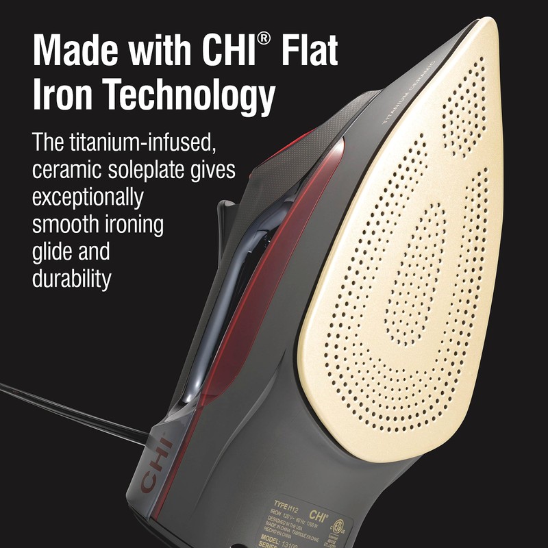 CHI Steam Iron for Clothes with 8’ Retractable Cord, 1700