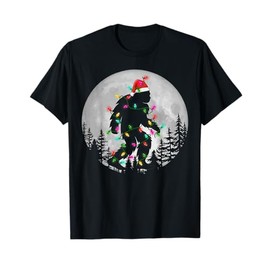 Bigfoot Christmas Lighting Santa Hat Night Moon Xmas Gifts T-Shirt