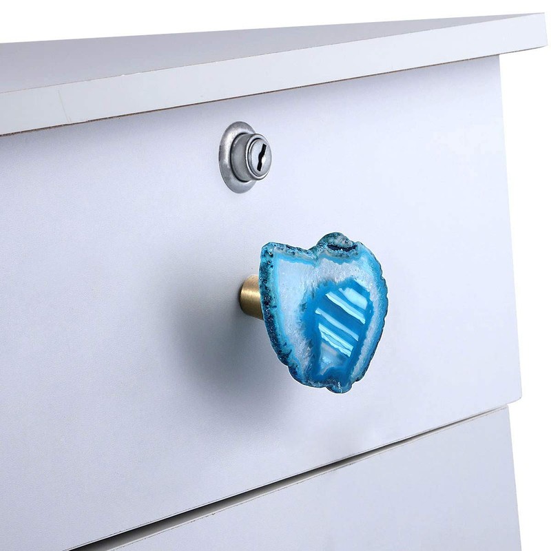 KYEYGWO Pack of 4 Blue Irregular Agate Discs Furniture Knobs