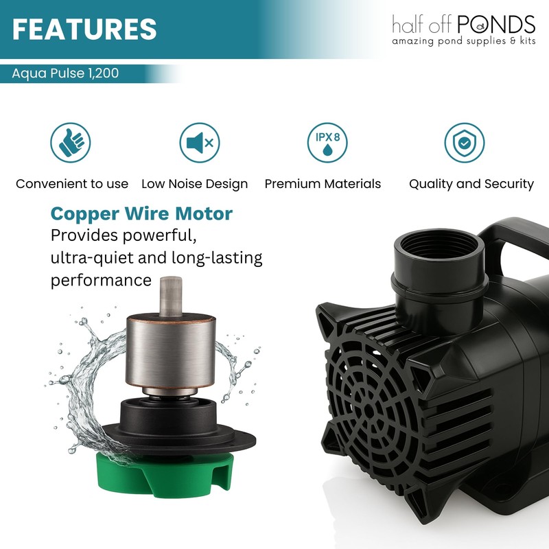 HALF OFF PONDS Submersible Water Pump, 1,200 GPH Pond Pump