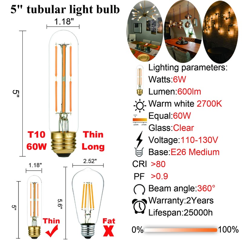 LiteHistory Dimmable E26 Edison Bulb 6W Equal 60 watt Light