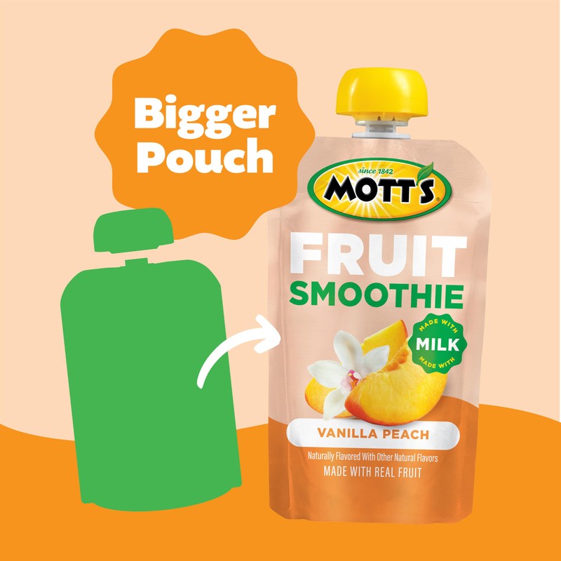 Mott’s Fruit Smoothies Vanilla Peach, 4.2 oz clear pouches, 8