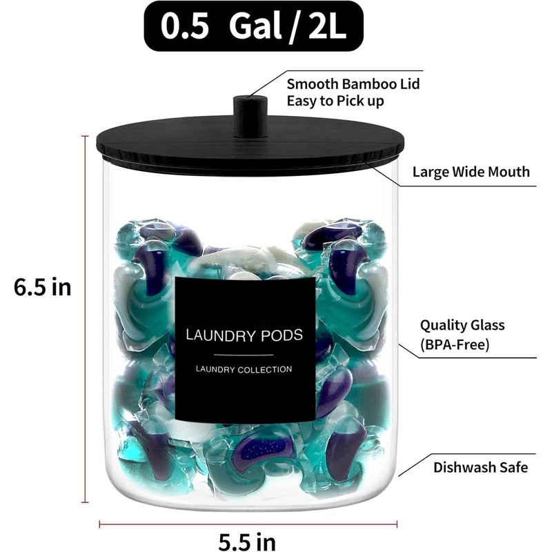 TIPGO Glass Jars for Laundry Room Organization, Laundry Pods Container
