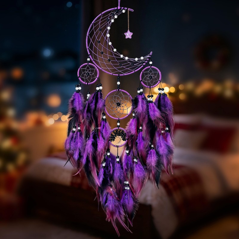 Large Purple Dream Catchers,Moon and Stars Decor,Dream Catcher for Girls