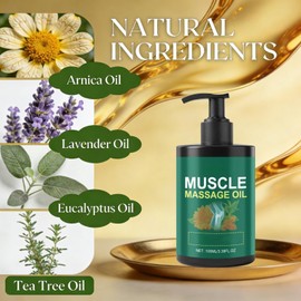 Sore Muscle Massage Oil for Massage Therapy with Arnica, Natural Body Oil for Fast-Absorbing Massage, Eucalyptus, Tea Tree Oil for Skin, Warming Massage Oil for Neck, Shoulder & Back,Spa Quality 100ML