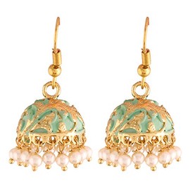 I Jewels 18k Gold Plated Indian Bollywood Faux Pearl Enamelled Ethnic Designer Party Wear Earrings for Women (E2547Min)