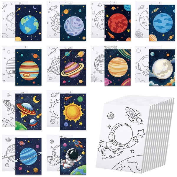 Anseal 12 Packs Planet Pre Drawn Canvas to Paint,Pre Printed