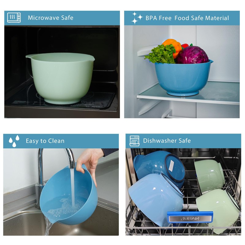 BoxedHome Classic Mixing Bowl Set, BPA Free Plastic, Microwave and