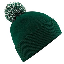 Unisex Beechfield Snowstar Duo Winter Knit Beanie Bobble Hat Bottle Green / Off White One Size