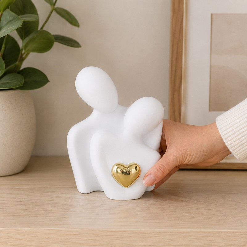 Ceramic Couple Statue for Home Decor - Abstract Hugging Figurine