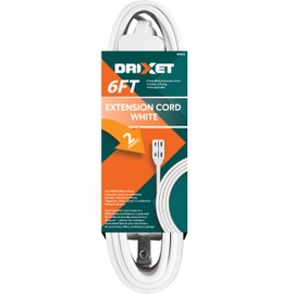 6 Feet White Extension Cord, 3 Outlet, 2 Prong, 16 Gauge Cable, 3 Receptacle Cube Tap, Indoor use - by Revpex