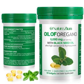 O Nature.Ziran Oil of Oregano Softgel 6000mg with Black Seed Oil 200mg - Organic Antioxidant Supplement for Immune Support 120 Count Healthy Dietary Fitness Healthcare