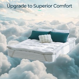 LINSY Celeste Mattress Topper Queen Size, Extra Thick Pillow Top Mattress Topper, Soft Mattress Pad Down Alternative Filled, Fluffy Pillowtop Mattress Cover with Straps, Machine Washable, 80" * 60"