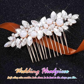 Bessney Crystal Wedding Hair Comb Silver Pearl Hair Piece Bridal Hair Accessories for Women