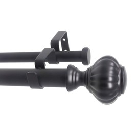 Urbanest Door Knob Flat Button 1" 3/4" Double Drapery Curtain Window Rod Set - 84" to 120", Black