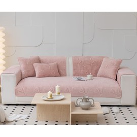 vctops Velvet Plush Couch Sofa Cover Geometric Quilted Sectional Couch Covers Non Slip Fluffy Soft Sofa Slipcover for Dogs, Children, Pets Furniture Protector (Pink,36"x82")