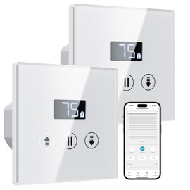 ALLEVOI Smart Roller Shutter Switch with Percentage Function, Blind Switch with LCD Screen, Switchable LEDs/Neutral Conductor Required, Compatible with Alexa/Google Assistant 80 x 80 mm, Pack of 2
