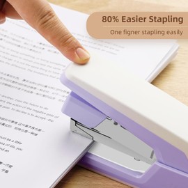 Deli Stapler, Effortless Staplers for Desk, 40-50 Sheet Capacity Heavy Duty, One Touch, No Effort, Easy to Load, with 1500 Staples & Staple Remover, 3 Pack, 3 Colors