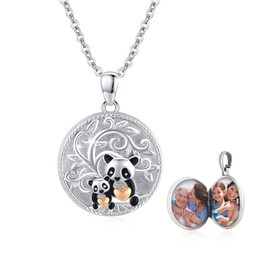 OHAYOO Panda Locket to Open for Pictures Children 925 Sterling Silver Panda Amulets to Open Animal Jewellery Panda Gifts for Girls Children, Sterling silver