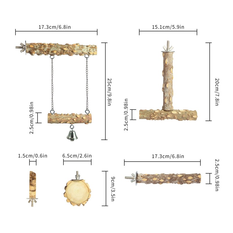 Bird Perches,4pcs Natural Wood Birds Stand Branch, Bird Perch Chewing