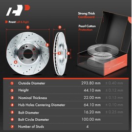 A-Premium 11.58 inch (294mm) Front Drilled and Slotted Disc Brake Rotors + Ceramic Pads Kit Compatible with Select Mini Models - Cooper 2007-2015 1.6L, 6-PC Set