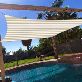 Windscreen4less 15' x 22' Sun Shade Sail Rectangle Outdoor Canopy Cover UV Block for Backyard Porch Pergola Deck Garden Patio (Beige White Strip)