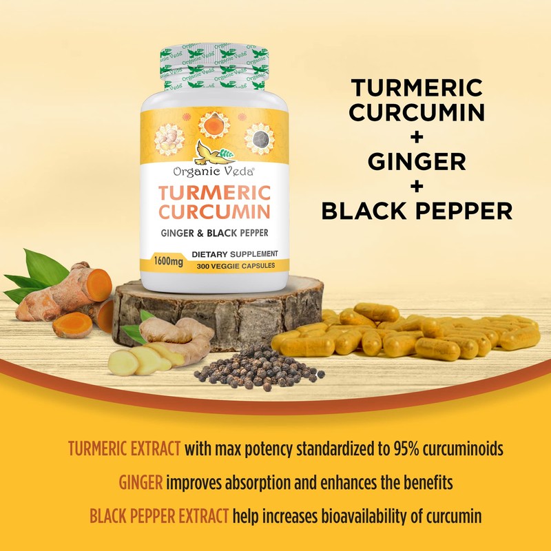 Organic Veda Turmeric and Ginger Capsules 300 Pills - Organic
