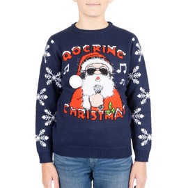 NOROZE Kids Christmas Jumpers Boys Girls Retro Elf Snowman Santa Fairisle Reindeer Novelty Sweater Children Gifts Xmas Jumper (7-8 Years, Rocking Navy)