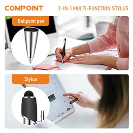 COMPOINT Slim Screen Touch Stylus, 2-in-1 Ink Ballpoint Ball Pen, and Slim Stylus for Universal Tablet SmartphoneWith built-In Clip For Easy Carrying, Green, 5-PACK