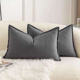 Mandioo Set of 2 Neutral Cotton Cushion Covers, 40 x 80 cm, Decorative Cushion Covers, Boho Sofa Cushion, Decorative Cushion Cover for Sofa, Couch, Living Room, Bedroom, Grey