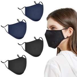 TUONYIS 4 Pcs Face Mask Reusable Cotton Face Masks Soft Masks Washable Fabric Mask with Nose Wire (Navy Blue, Black)