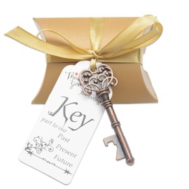 Key Bottle Opener Wedding Favour: 50pcs Vintage Skeleton Party Gift Set with Candy Boxes, Ribbons and Thank You Cards for Guests, Celebrations, Birthday, Baby Showers, Anniversary (Copper)