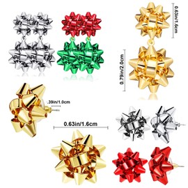 6 Pairs Christmas Bow Stud Earrings for Women Gold Flower Thanksgiving Dangle Drop Earrings Bulk for Xmas Holiday Jewelry Set (6 Christmas Bow)