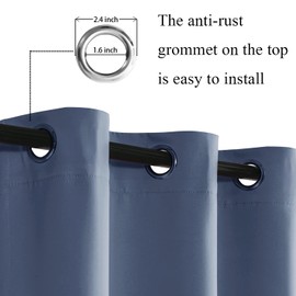 JIUZHEN Blackout Curtains with Tiebacks for Bedroom, Light Blocking and Noise Reducing Grommet Window Curtains for Living Room, Set of 2 Panels, 42 x 72 Inch Length, Dusty Blue