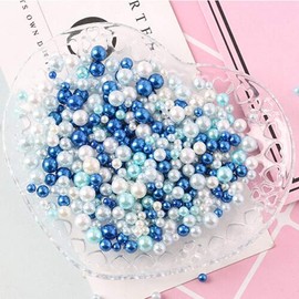 Assorted Mini Sizes Fake Pearl Craft Beads No Holes Faux Pearl Plastic Beads Around 800~1000 Pieces for Crafts Vase Fillers Scrapbooking Hair Accessories Clothes Decorations(Royal Blue)