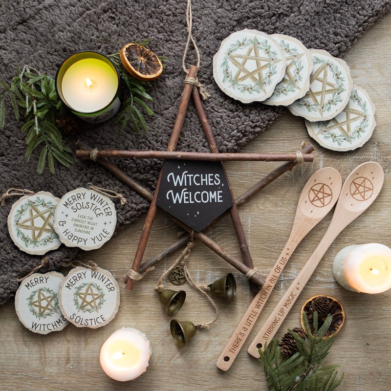 Rustic Winter Solstice Coasters Set | Wood Slice Design |