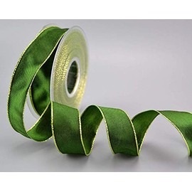 25 m x 25 mm Decorative Ribbon "Fairy Tale" Green Gold Wired Edge Ribbon with Lurex Metal Yarn Gift Ribbon Dark Green Gold Edge Silver Edge Gift Ribbon Christmas Fabric Ribbon Metallic Shiny