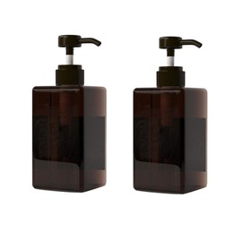 2 Pack 450ml/15oz Amber Plastic Soap Dispenser Leak Proof Liquid Hand Soap Dispensers Lotion Pump Bottle Dispensers with Plastic Pump for Kitchen Bathroom Office