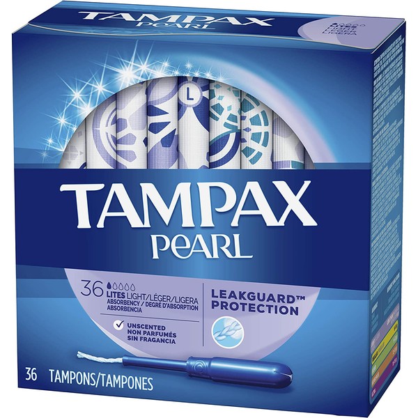 Tampax Pearl Plastic Tampons, Light Absorbency, Unscented, 36 Count (Pack of 2) (72 Total Count) (Packaging May Vary)