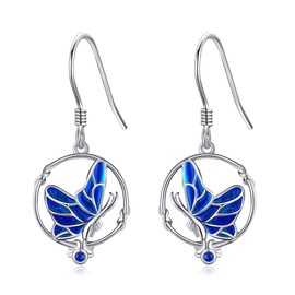 VONALA Butterfly Earrings for Women Sterling Silver Blue Butterfly Earrings for Girls Butterfly Earrings Butterfly Jewellery Gifts, Sterling Silver, Cubic Zirconia