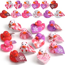 Patitos de Goma 2 Pulgadas con Tarjetas de Regalo para Día de San Valentín Divertidos Patos de Corazón Amor Pequeños para Bañera Piscina Aula Carnaval Fiesta Premios de Juego (24 Piezas)