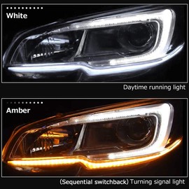 White Amber LED Strip Light 2Pcs 23 Inches 114 PCS Led Chip Dual Color Waterproof Car Flexible Daytime Running Light Strip DRL Switchback Headlight and Turn Signal Light Tube Easy Paste Install