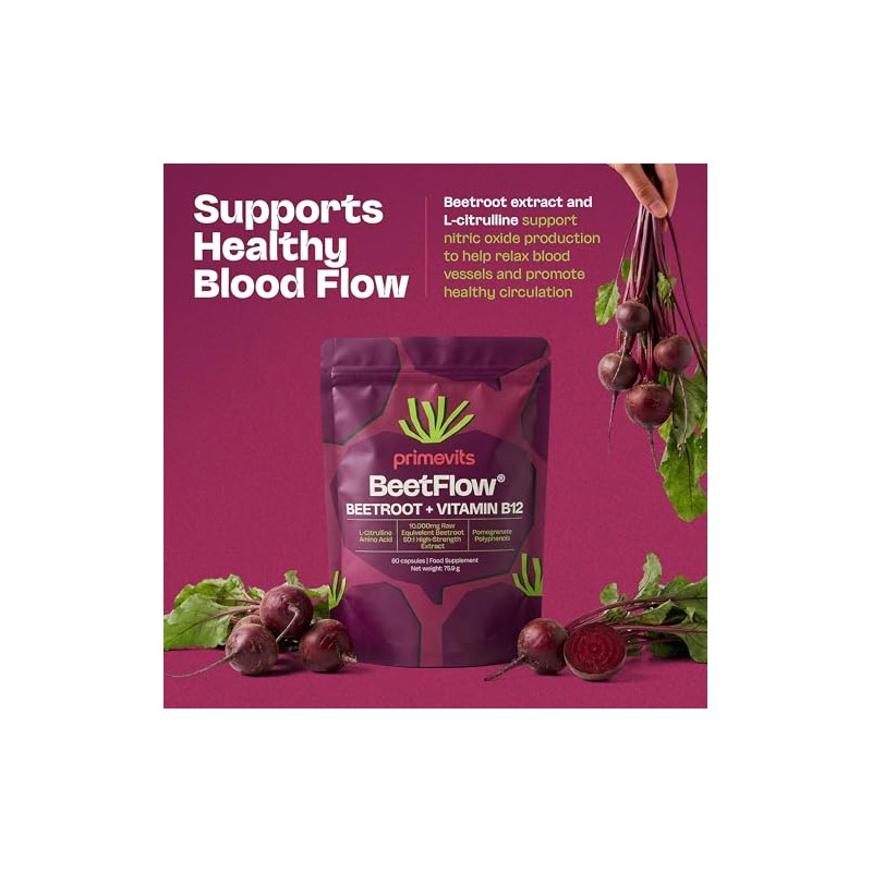 Beetroot Capsules with Vitamin B12 – 10,000mg Beetroot Extract 50:1