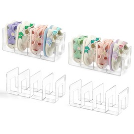 Fzooua 4 Pack Clear Acrylic Kids Shoe Rack for Closet Organizers and Storaget, Baby Shoe Storage Small Shoe Rack 4 Sections Kids Shoe Organizer Stackable,Desk File Sorter Book Purse Organizer
