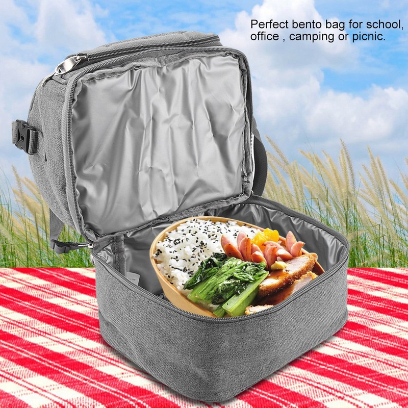7L Portable Double Layers Insulated Bento Bag Lunchbox Tote for