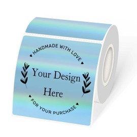 Holographic Square Thermal Labels Stickers 3" x 3", Square Direct Thermal Stickers Labels, Glitter Self-Adhesive Thermals Label for Small Business- Holographic Blue