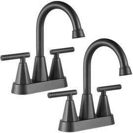Cobbe Bathroom Faucets for Sink 3 Hole, 4 Inch with Pop Up Drain and 2 Supply Hoses, 2 Handle Centerset Bathroom Faucet for Sink Vanity, Midnight Black Matte, 2 Pack