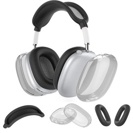 Silicone Case Cover for AirPods Max Headphones (2024/2020), Clear Soft TPU Ear Cups Cover/Ear Pad Case Cover/Headband Cover 3-in-1 Transparent Accessories Case Protector for Airpods Max (Black)