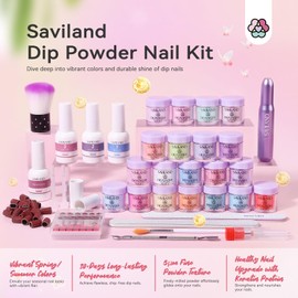 Saviland Dip Powder Nail Kit with Drill: 20 Colors Summer Dipping Powder Starter Kit with Dip Powder Liquid Base Top Coat Set Professional Dip Powder System Protect Repair Nails Home Nail Salon
