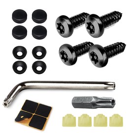 4 Set Black Anti Theft License Plate Screws Kits, Rustproof Stainless Steel Car Tag Plate Mounting Hardware, M6 (1/4") Tamper Proof Screws for Front Rear Frame Holder Mounting (Black)